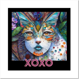 XOXo, kisses and hugs (cat girl patchwork) Posters and Art